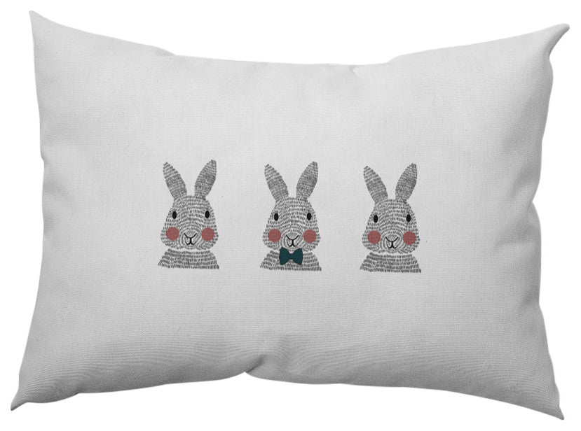 Bunny Triplets Easter Decorative Lumbar Pillow, Ocean Abyss Green, 14x20"