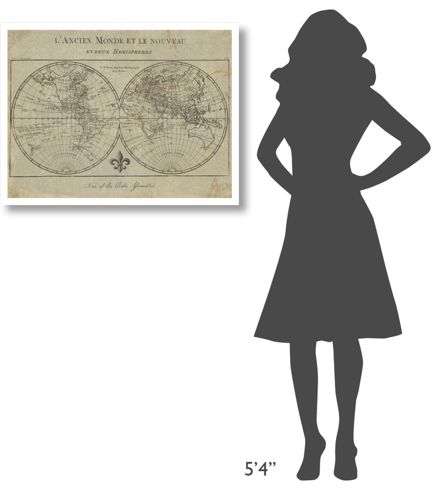 "Map of the World Sepia" Digital Paper Print by Sue Schlabach, 34"x26"