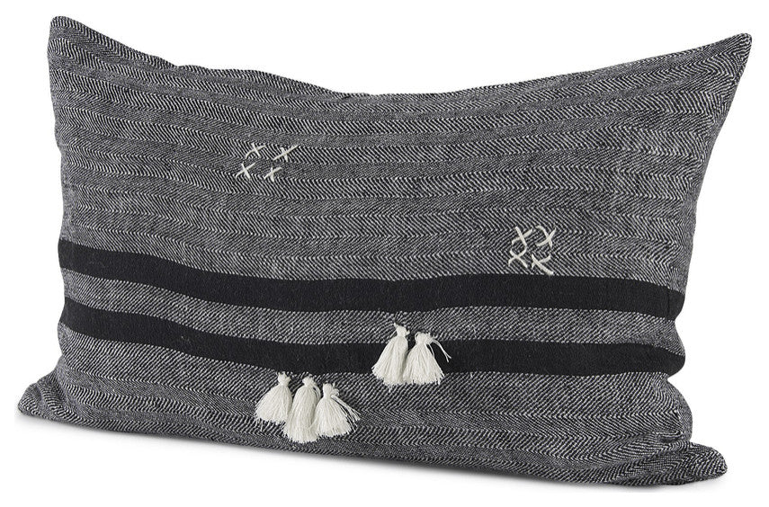 Dark Gray Detailed Lumbar Throw Pillow Cover