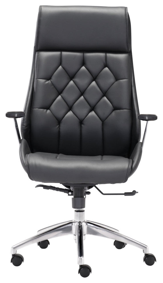 Computer Chair, Faux Vinyl Leather, Steel, Black, Silver, Home Business Office