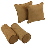 Double-Corded Solid Microsuede Throw Pillows With Inserts, Set of 4, Camel
