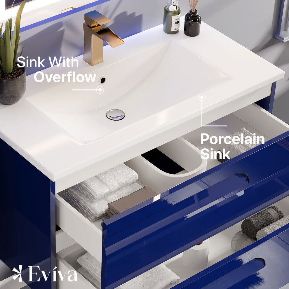 Eviva Joyous 39" Blue Wall Mounted Bathroom Vanity