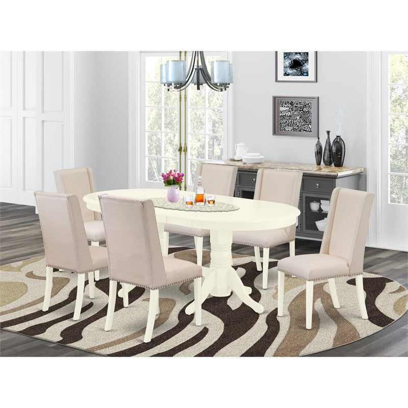 7-Piece Set, 6 Chairs and Table Solid Wood -Linen White