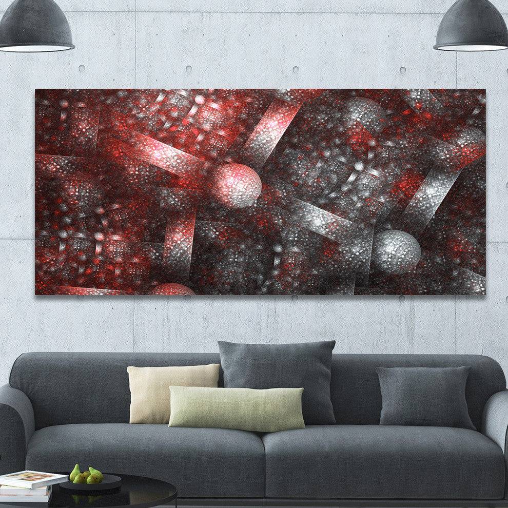 Crystal Cell Red Steel Texture, Oversized Abstract Canvas Art Print, 60x28