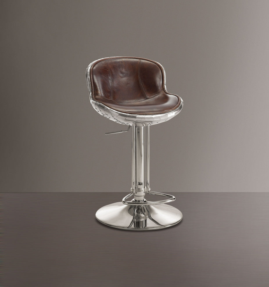 Top Grain Leather Adjustable Stool, Vintage Brown