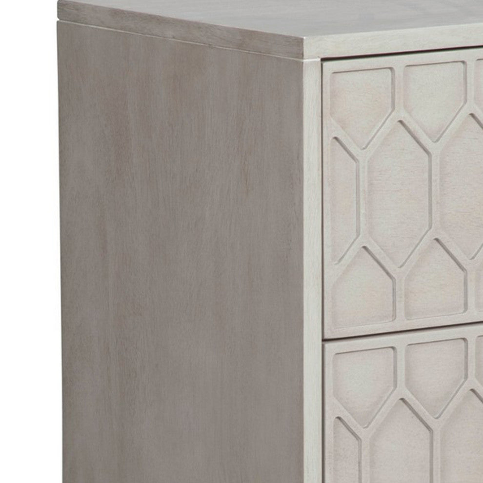 Benzara BM284279 Rue 26" 2 Drawer Nightstand Honeycomb Design, Light Gray