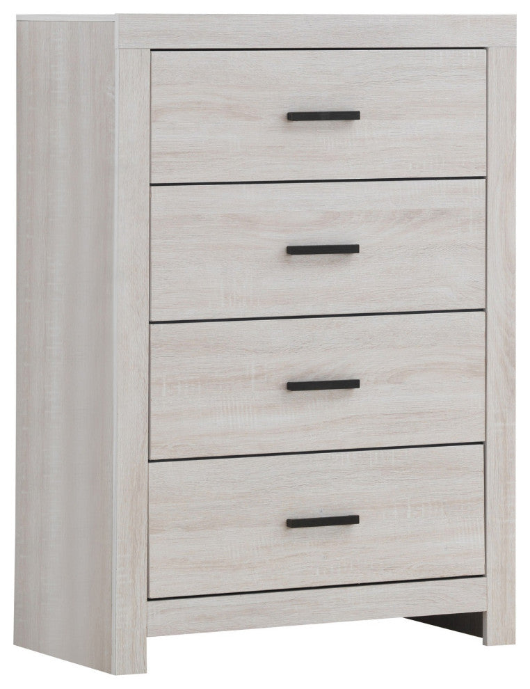 Benzara BM242655 Chest With 5 Drawers and Metal Bar Pulls, White
