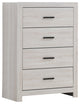 Benzara BM242655 Chest With 5 Drawers and Metal Bar Pulls, White