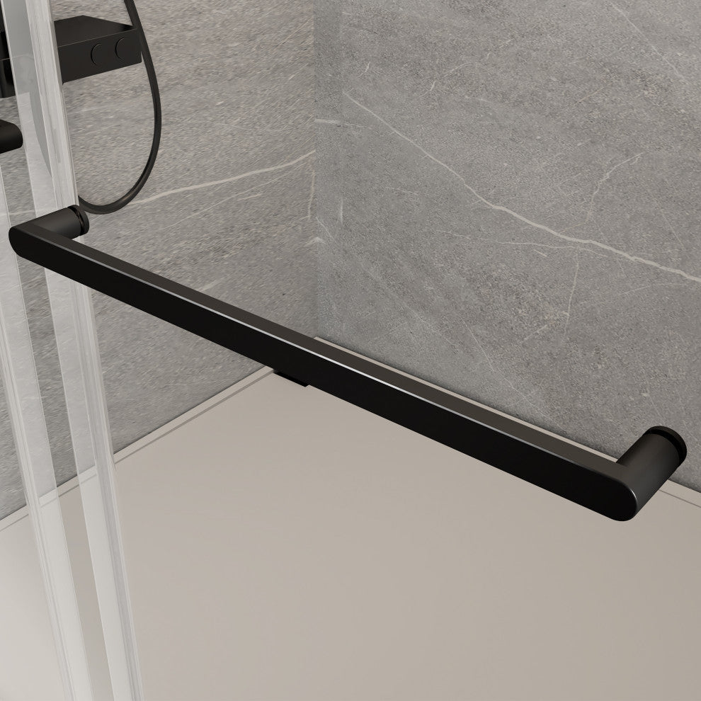 48" Frameless Sliding Shower Door, Matte Black, Soft-Closing