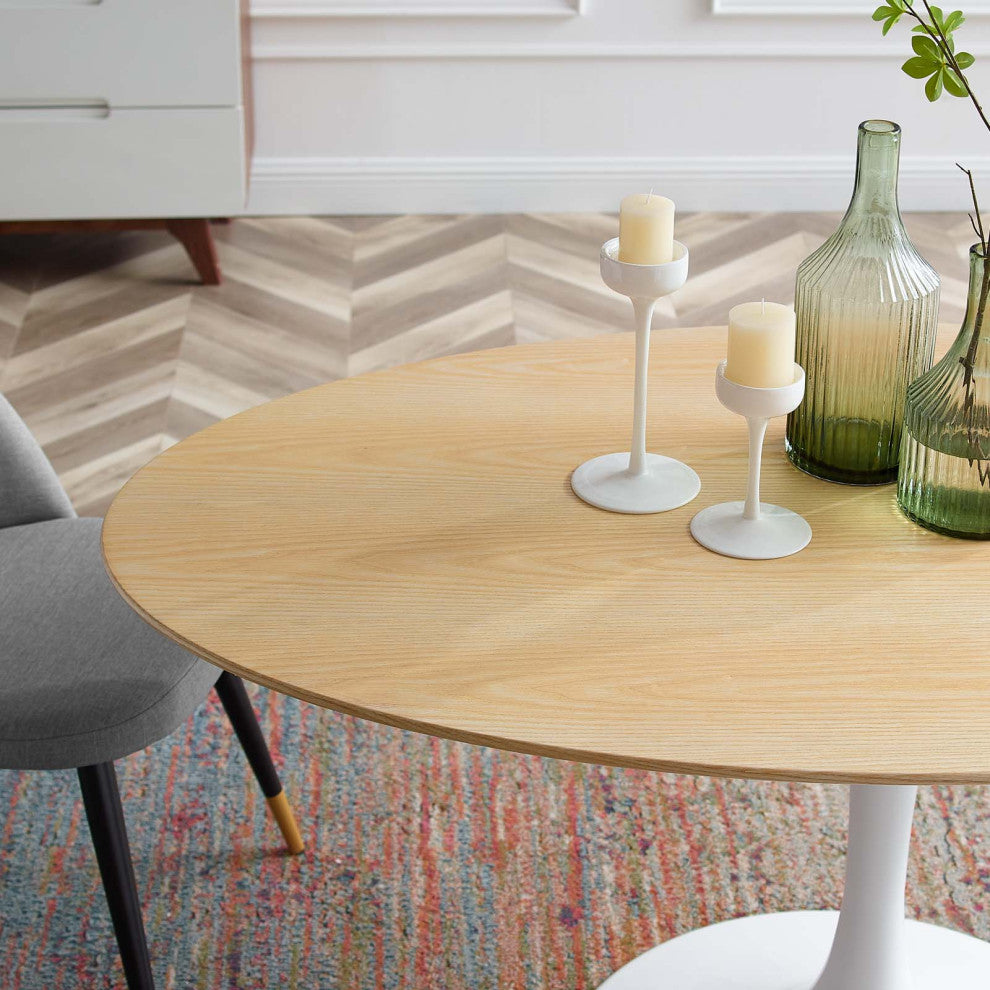 60" Dining Table, Oval, Natural Brown White, Metal, Modern, Hospitality