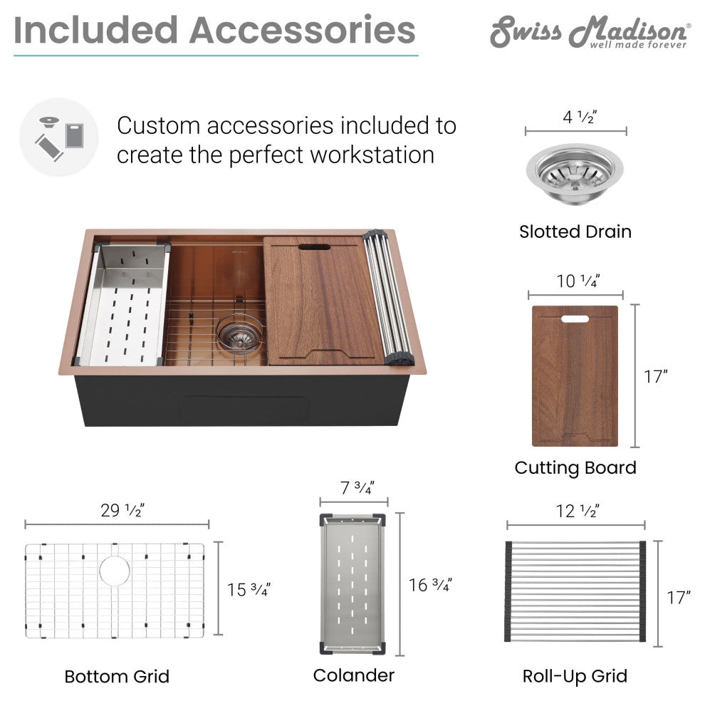Tourner 32 x 19, Single Basin, Undermount Kitchen Workstation Sink, Rose Gold