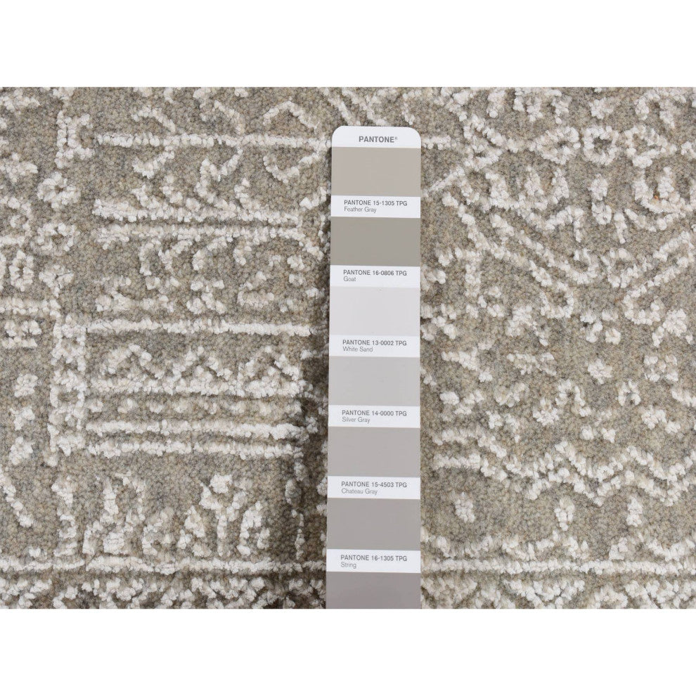 Dorian Gray Wool and Plant Based Silk Fine Jacquard Hand Loomed Rug 5'9"x9'