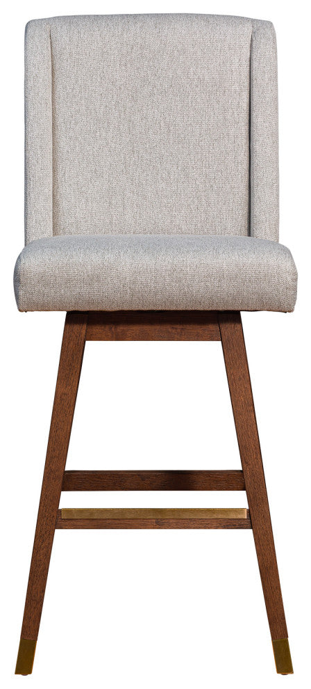 Stancoste Swivel Bar Stool in Brown Oak Wood Finish with Taupe Fabric