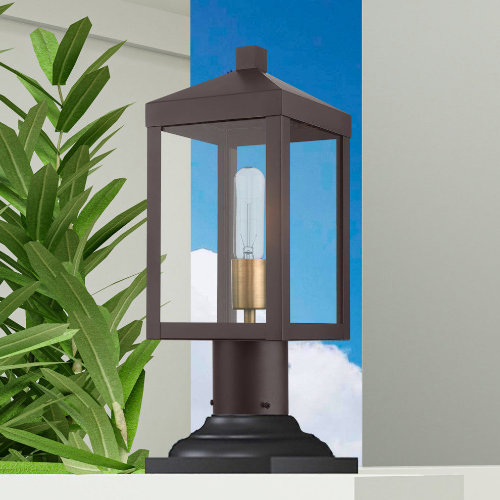 Nyack 1 Light Bronze, Antique Brass Cluster Small Outdoor Post Top Lantern