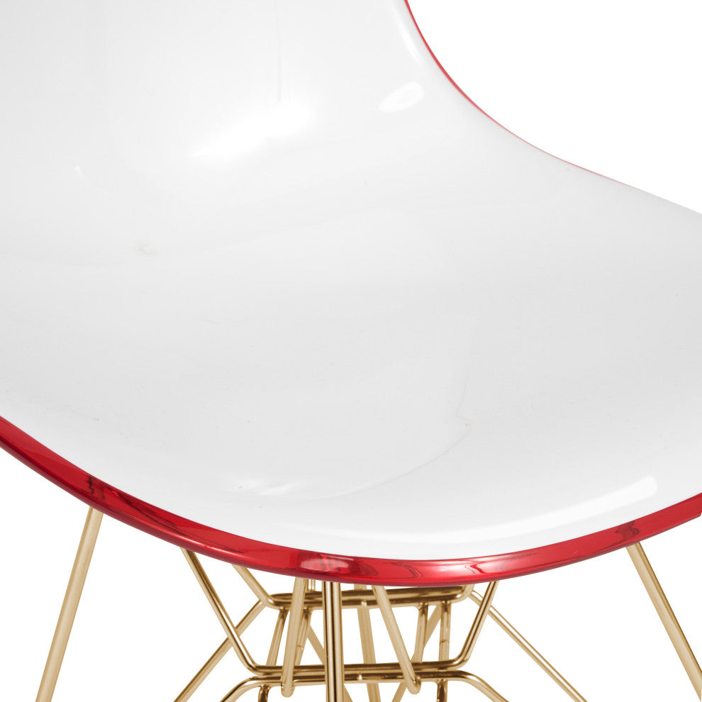 LeisureMod Cresco Molded 2-Tone Eiffel Side Chair With Gold Base Set of 2 White