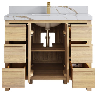 Elizabeth Oak 42" Single Sink Vanity, White 2" Calacatta Gold
