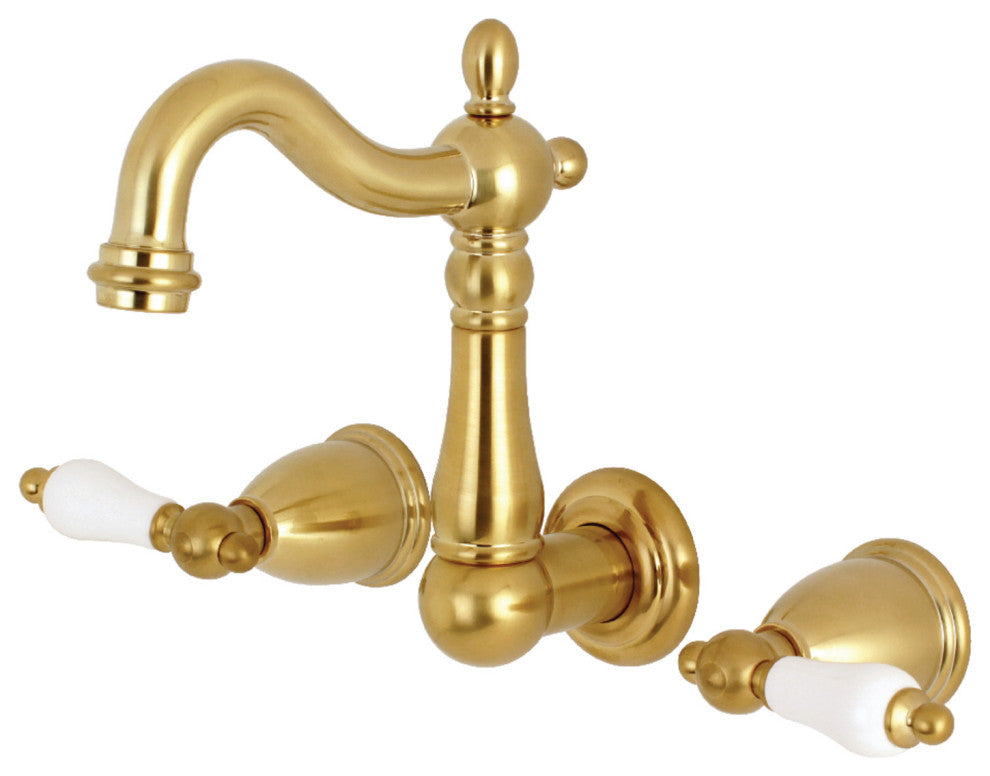 Kingston Brass 8" Center Wall Mount Bathroom Faucet, Brushed Brass