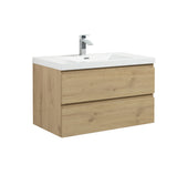 Alma-Pre Wall Mount Vanity With White Sink, Natural Oak, 36"
