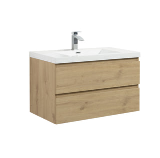 Alma-Pre Wall Mount Vanity With White Sink, Natural Oak, 36"
