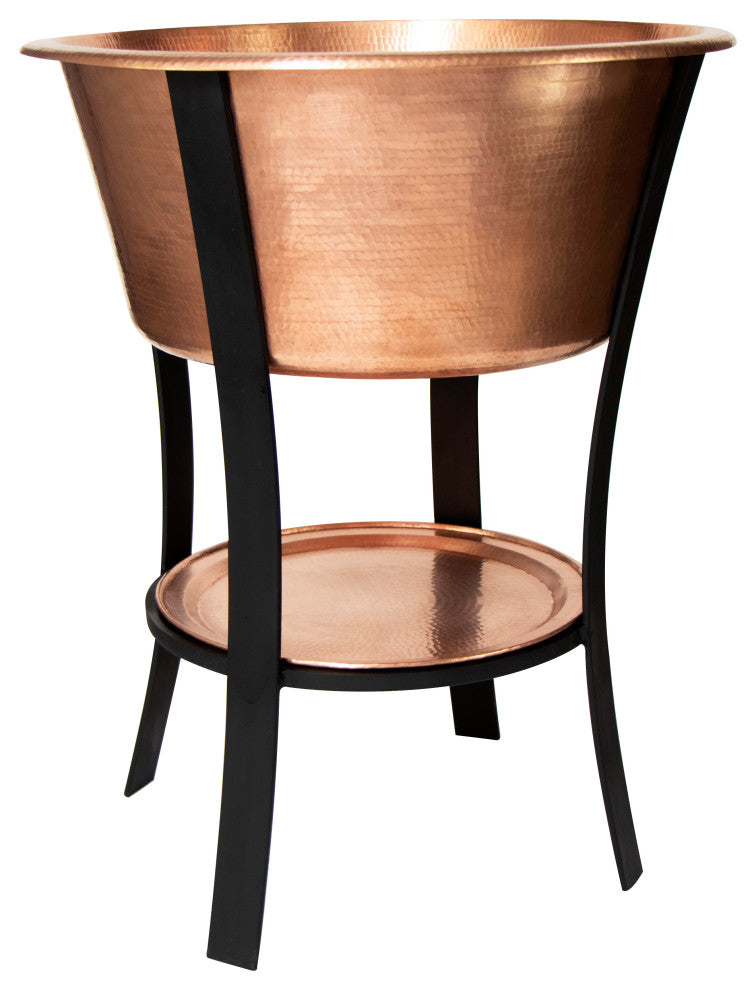 24" Round Bucket Hammered Copper Cooler, 16 Gauge
