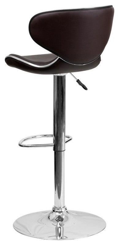 Estella Mid-Back Deep Curved Brown Vinyl Swivel Adjustable Barstool