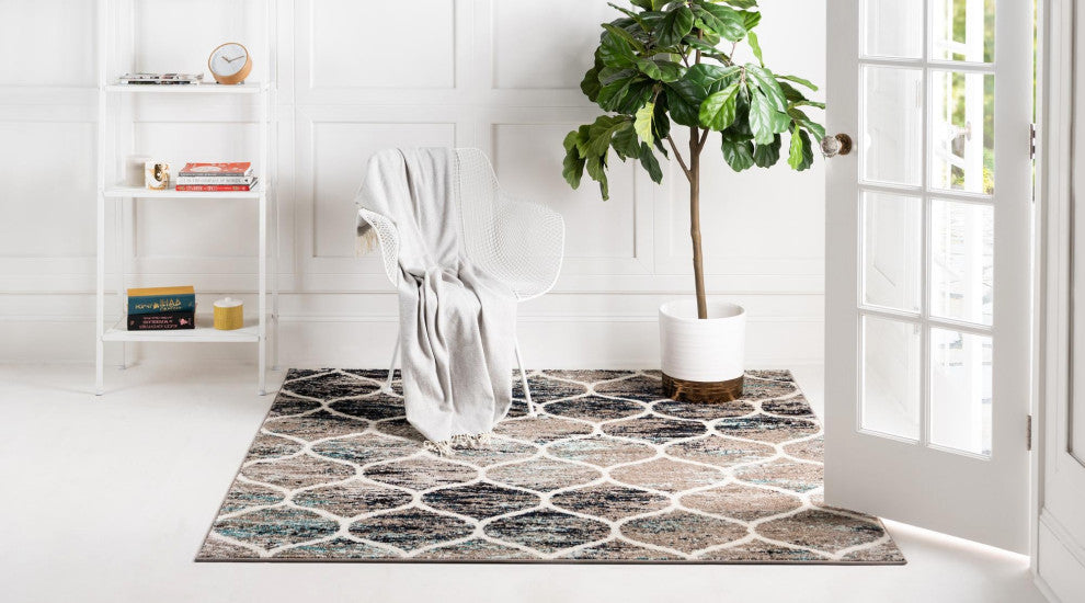 Rug Unique Loom Trellis Frieze Multi/Blue Square 7' 0 x 7' 0