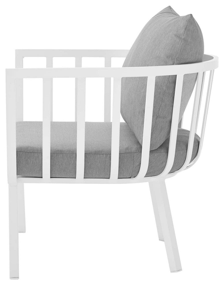 Lounge Sectional Sofa Chair Set, Aluminum, Metal, White Gray, Outdoor