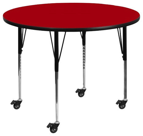 Mobile 60'' Round Red Thermal Laminate Activity Table-Adjustable Legs