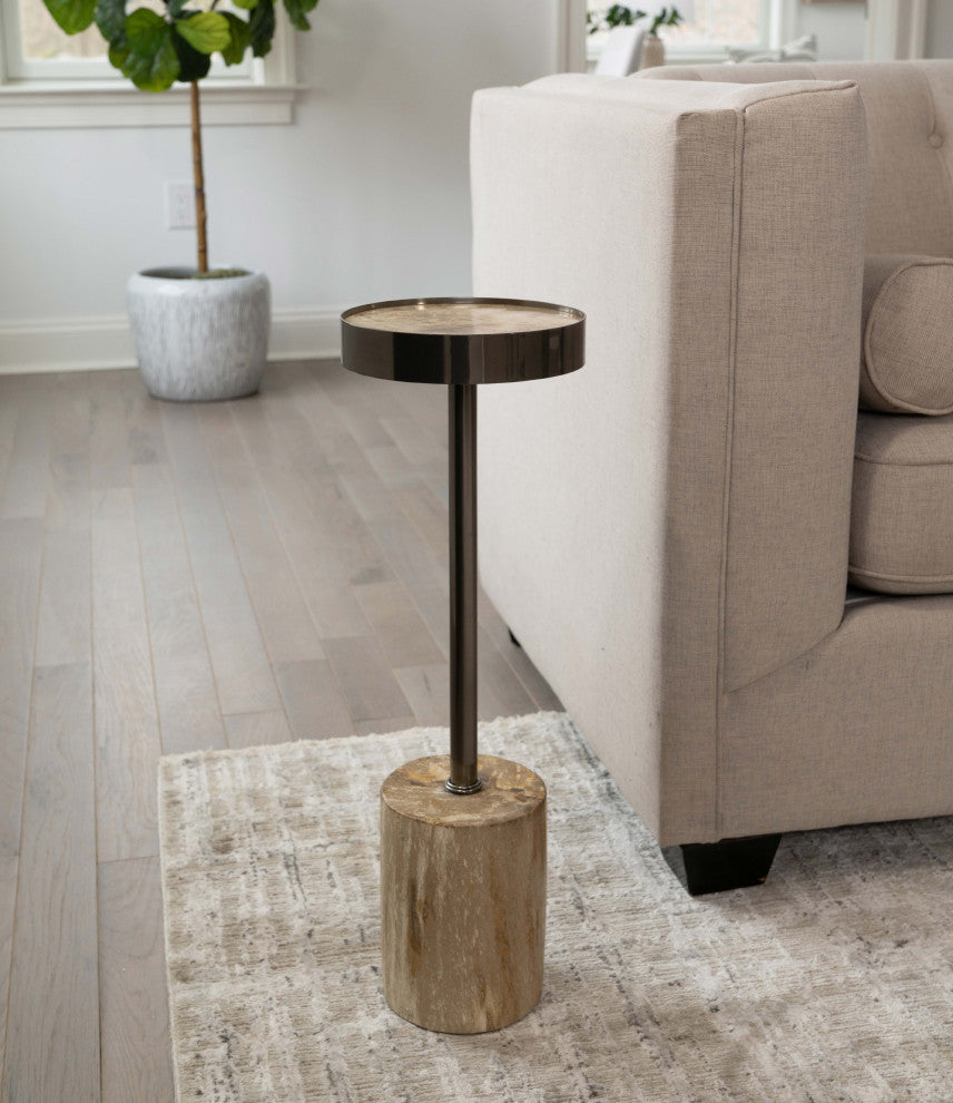 Relique Tabitha Drink Table, Brass  Frame Natural Light Top