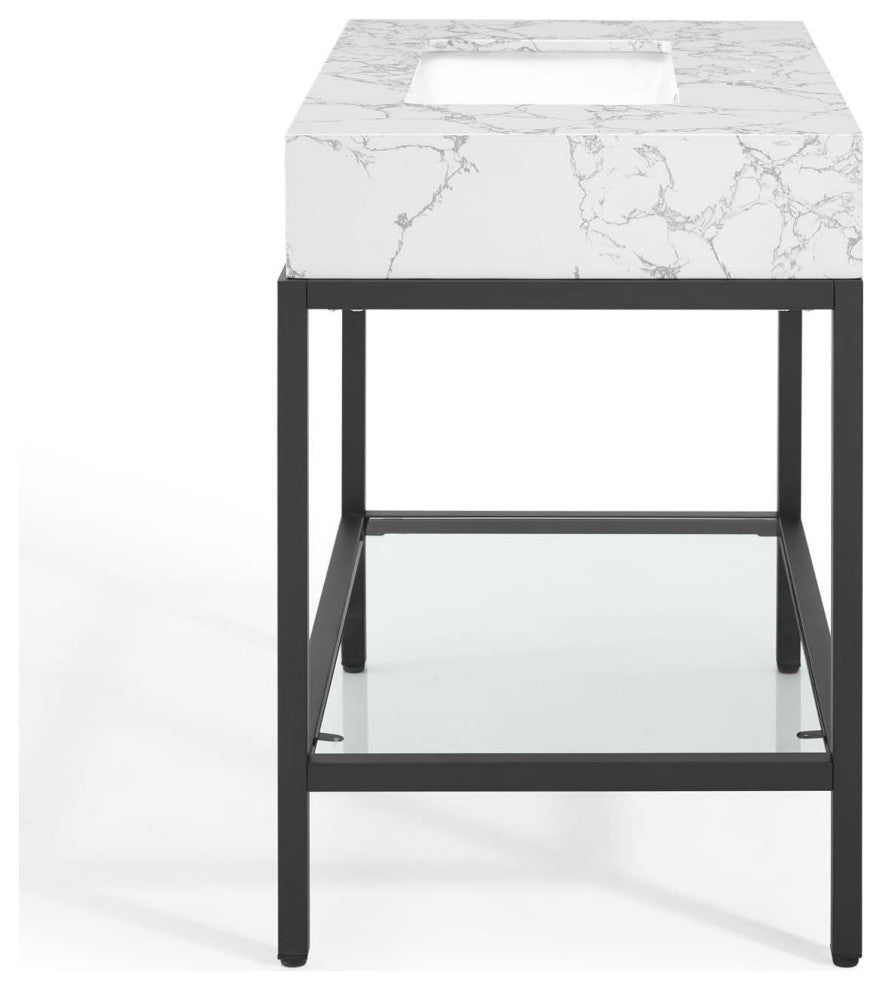Sink Vanity Cabinet, Artificial Marble, Metal, Black White, Modern, Bathroom