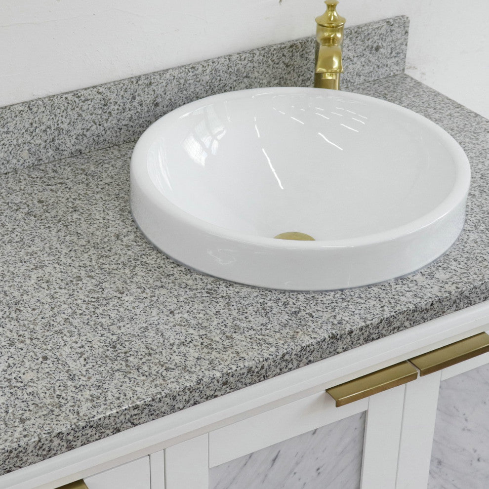 43" Single Vanity, White Finish With Gray Granite
