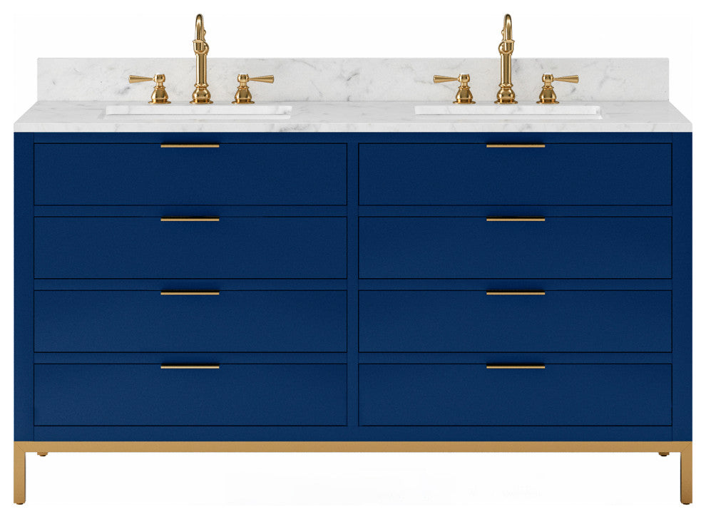 Bristol 60" Marble Countertop Vanity, Blue With Hook Faucet