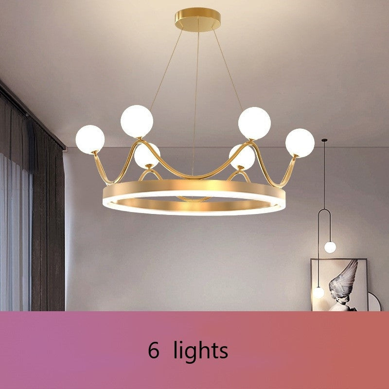 Zandobbio | Cute Crown Round Glass Chandelier for Bedroom, 6bulbs
