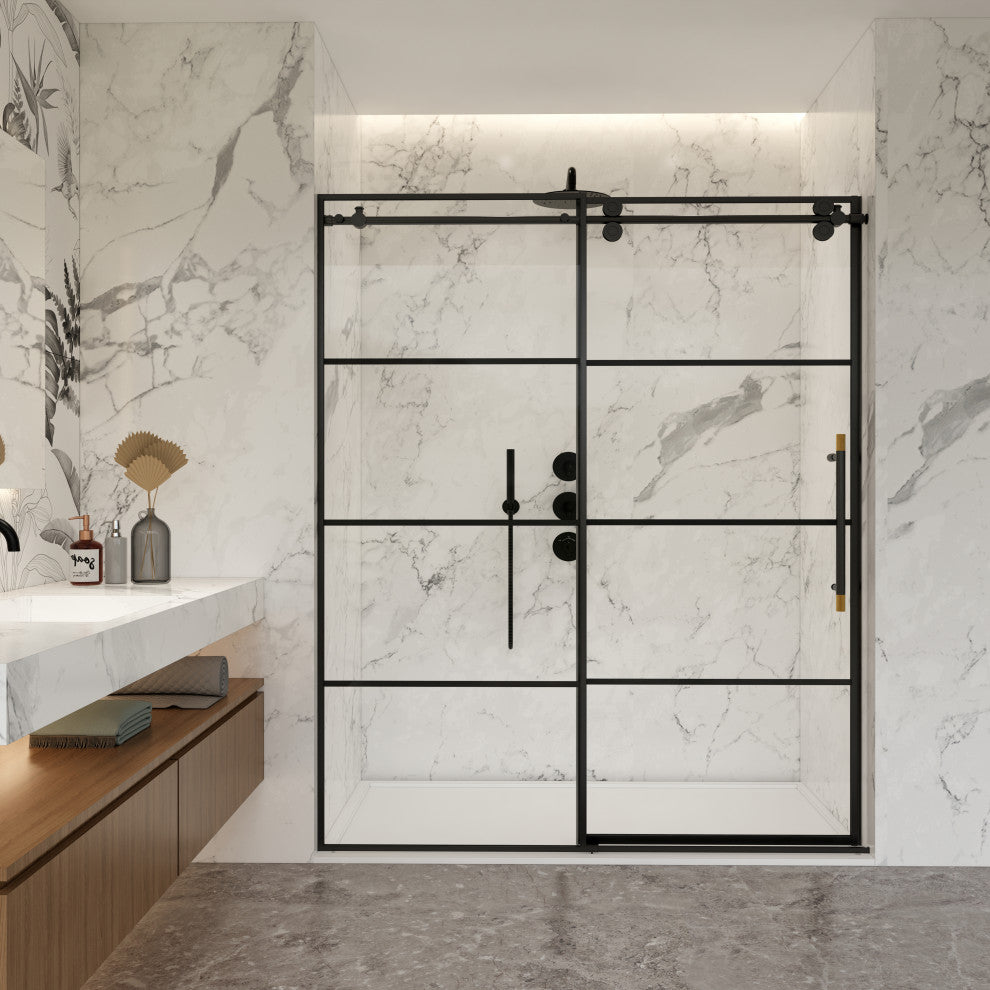 Losar Single Sliding Framed Shower Door, Matte Black, 68" W X 78"h