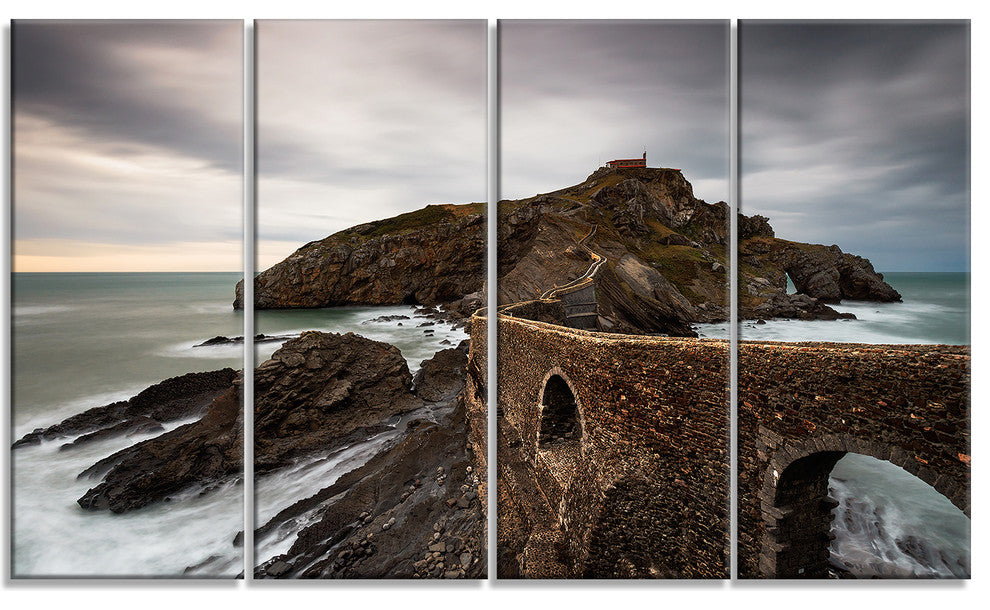 "Cape and Chapel in Spanish Beach" Seashore Photo Wall Art, 4 Panels, 48"x28"