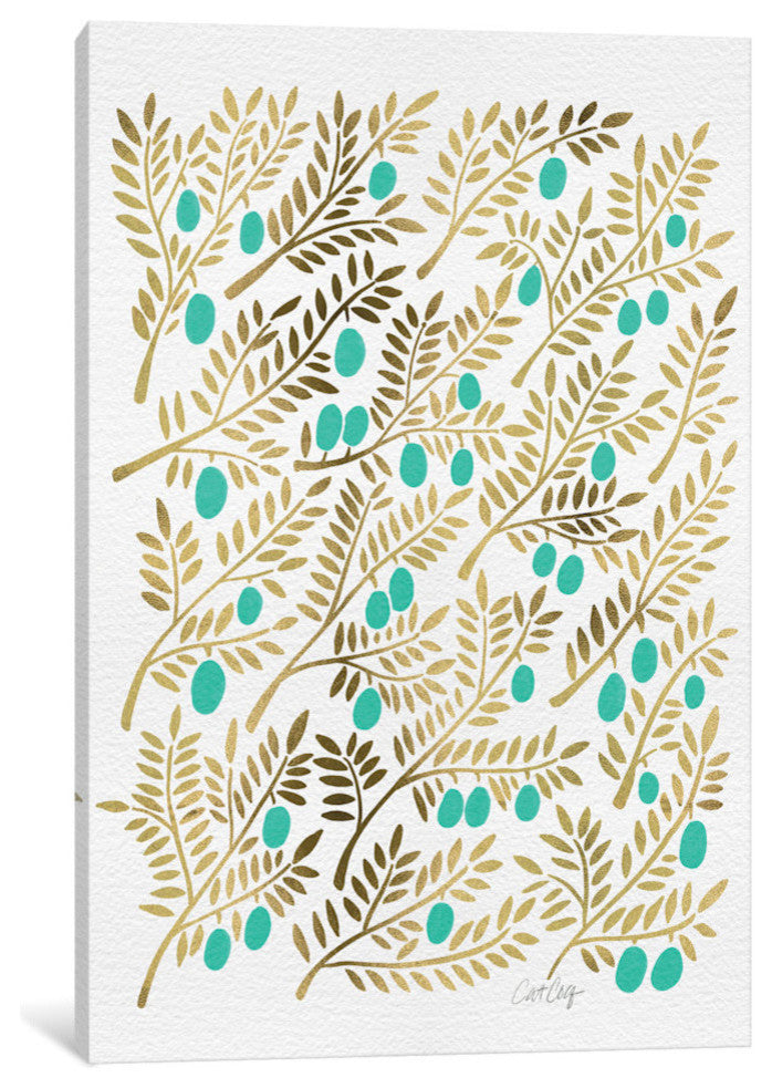 "Turquoise Olive Branches Artprint" by Cat Coquillette, 40x26x1.5