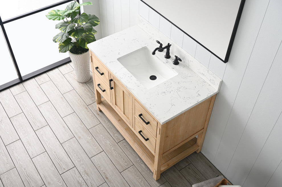 Harvey Farmhouse Bathroom Sink Vanity - Teak White, 42"