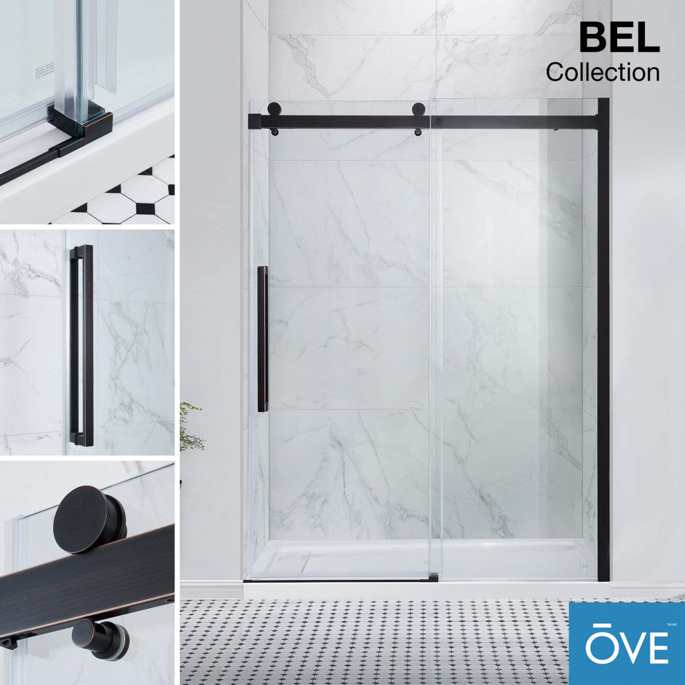 Bel Soft-Close Frameless Sliding Soft Close Shower Door, Oil Rubbed Bronze, 60"
