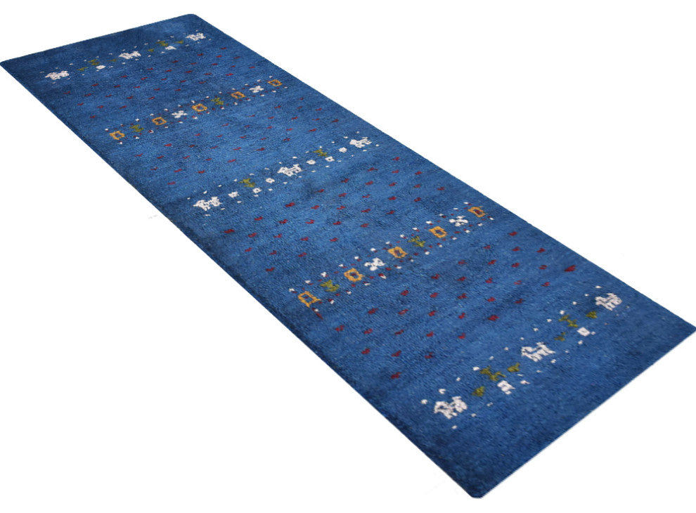HAND KNOTTED LOOM SILK ECO-FRIENDLY AREA RUG -2'6''x12',Runner,Blue,Contemporary