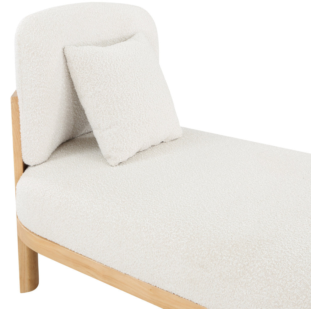 Maybourne Boucle Fabric Upholstered Chaise/Bench, Cream, Natural Finish