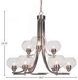 Paramount 9-Light Chandelier, Brushed Nickel, 7" Clear Bubble Glass