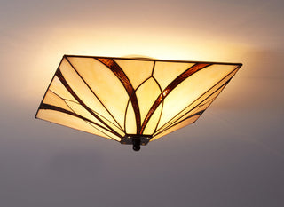 Tiffany Style Art Stained Glass Semi Flush Ceiling Lights, Square
