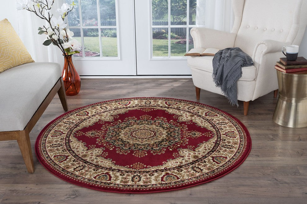 Fiona Traditional Oriental Red Round Area Rug, 8' Round