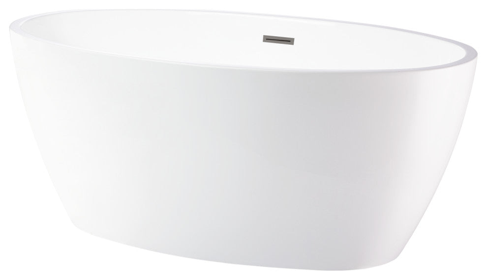 59"x32" Acrylic Freestanding Soaking Bathtub, White/Brushed Nickel