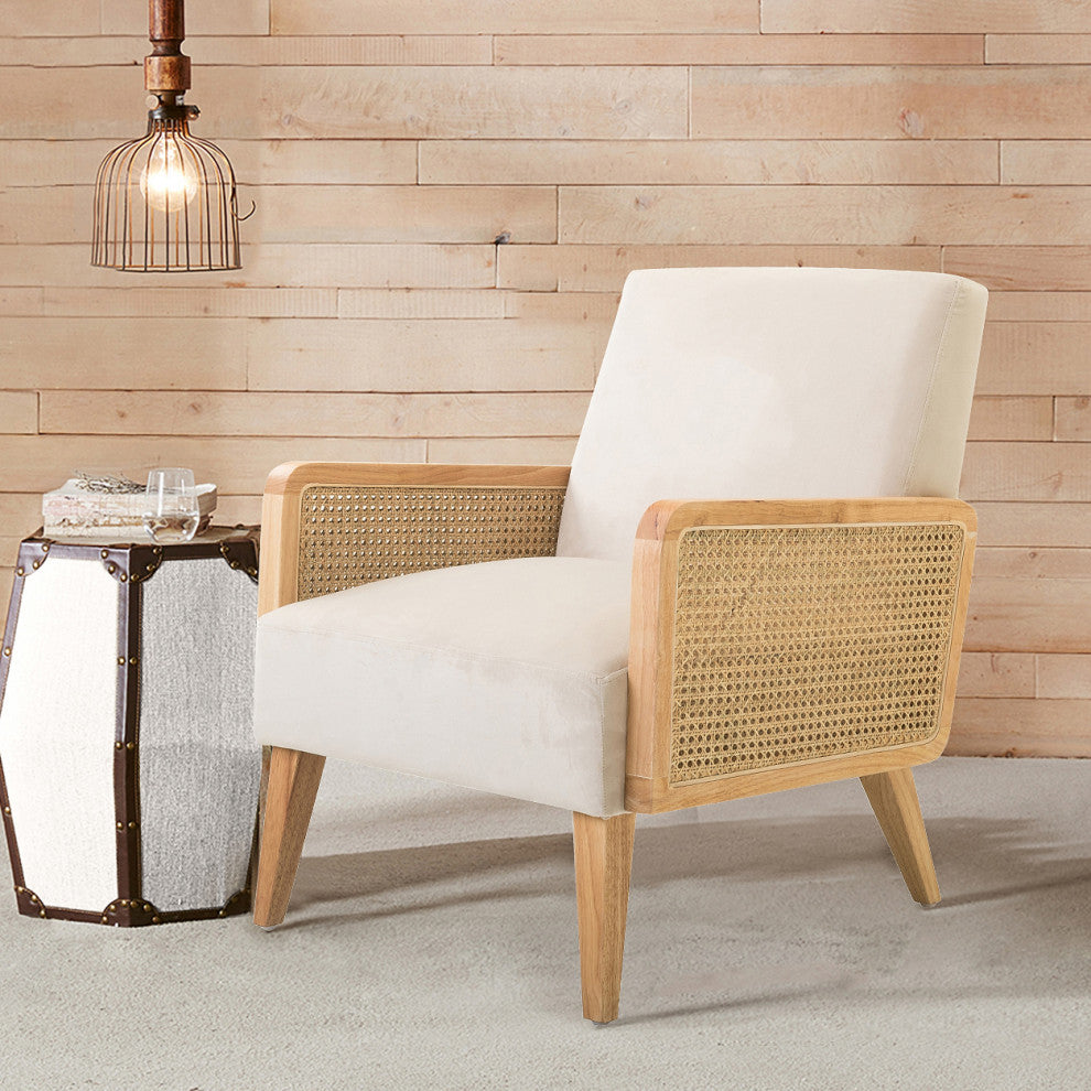 Delphine Cane Accent Chair, Rattan Armchair, Beige