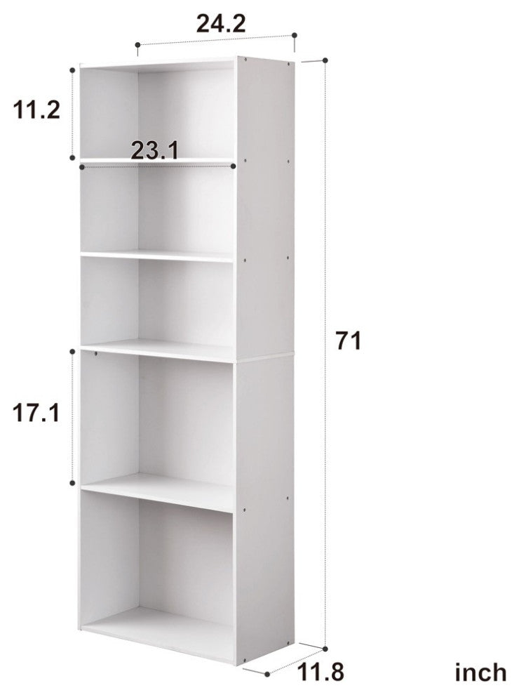 Classic White 5 Shelve Storage Bookcase