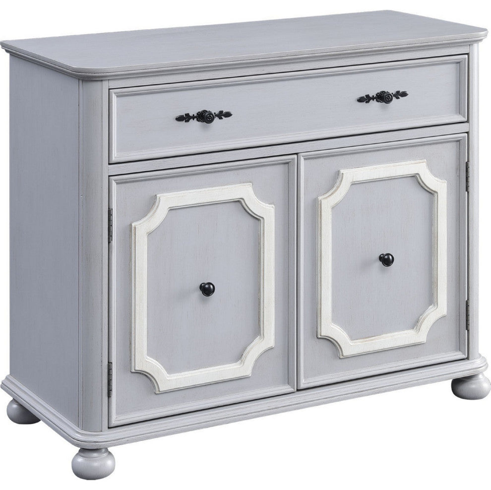 Benzara BM250415 MDF Cabinet With Double Door Storage and Bun Feet, White