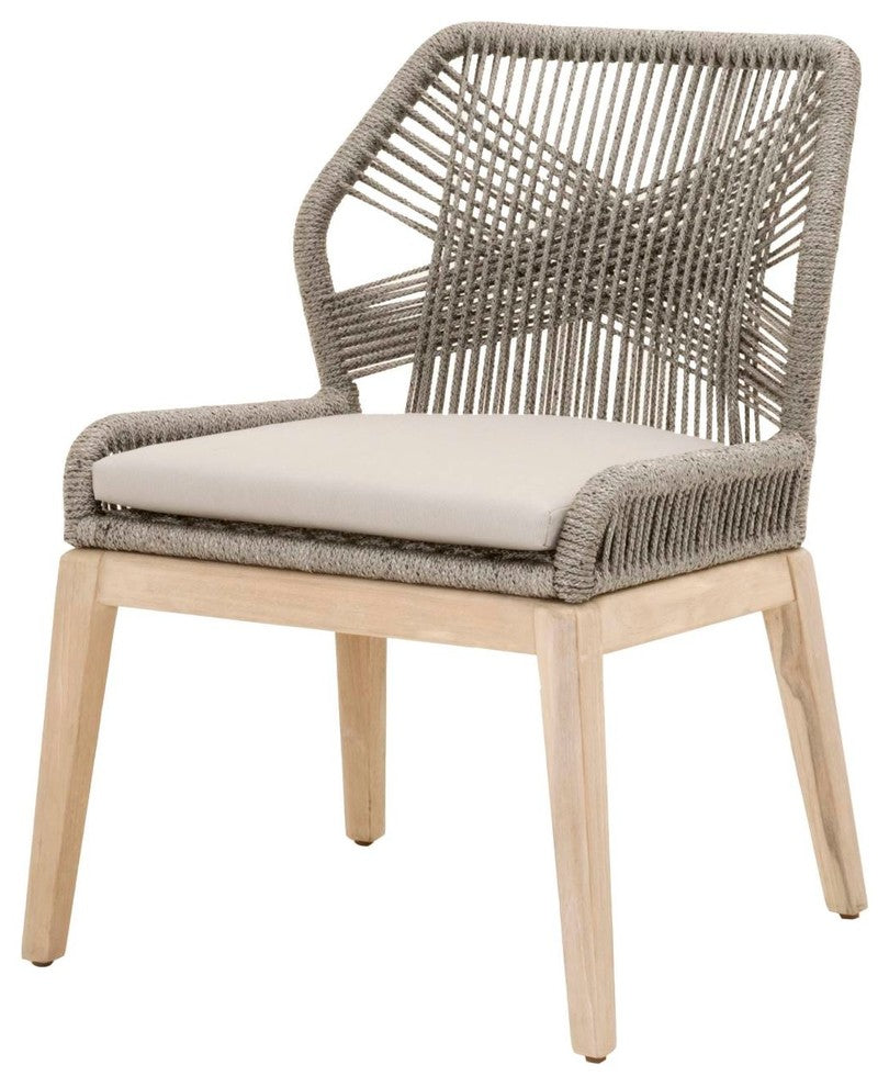 Weave Design Outdoor Dining Chair With Loose Seat Cushion, Gray, Set of 2