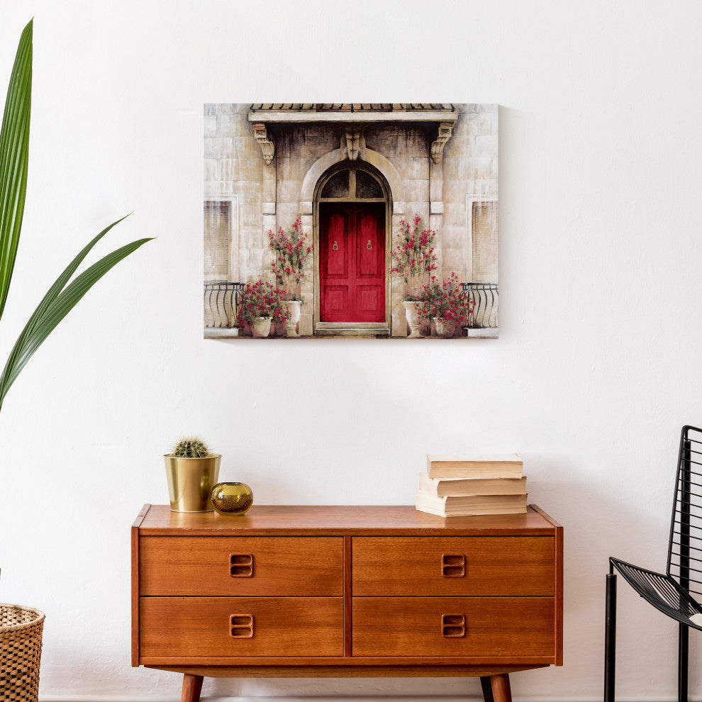 Red Door Tuscan Scene 1 16"x20" Canvas Wall Art