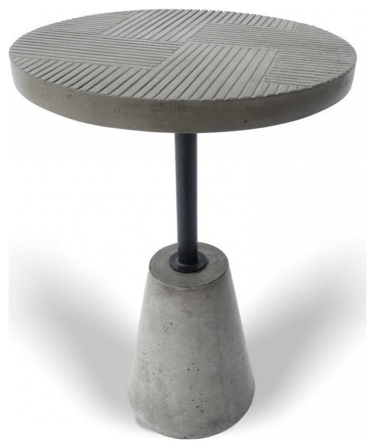 Mod Textured Gray Concrete and Black Metal Pedestal End Table